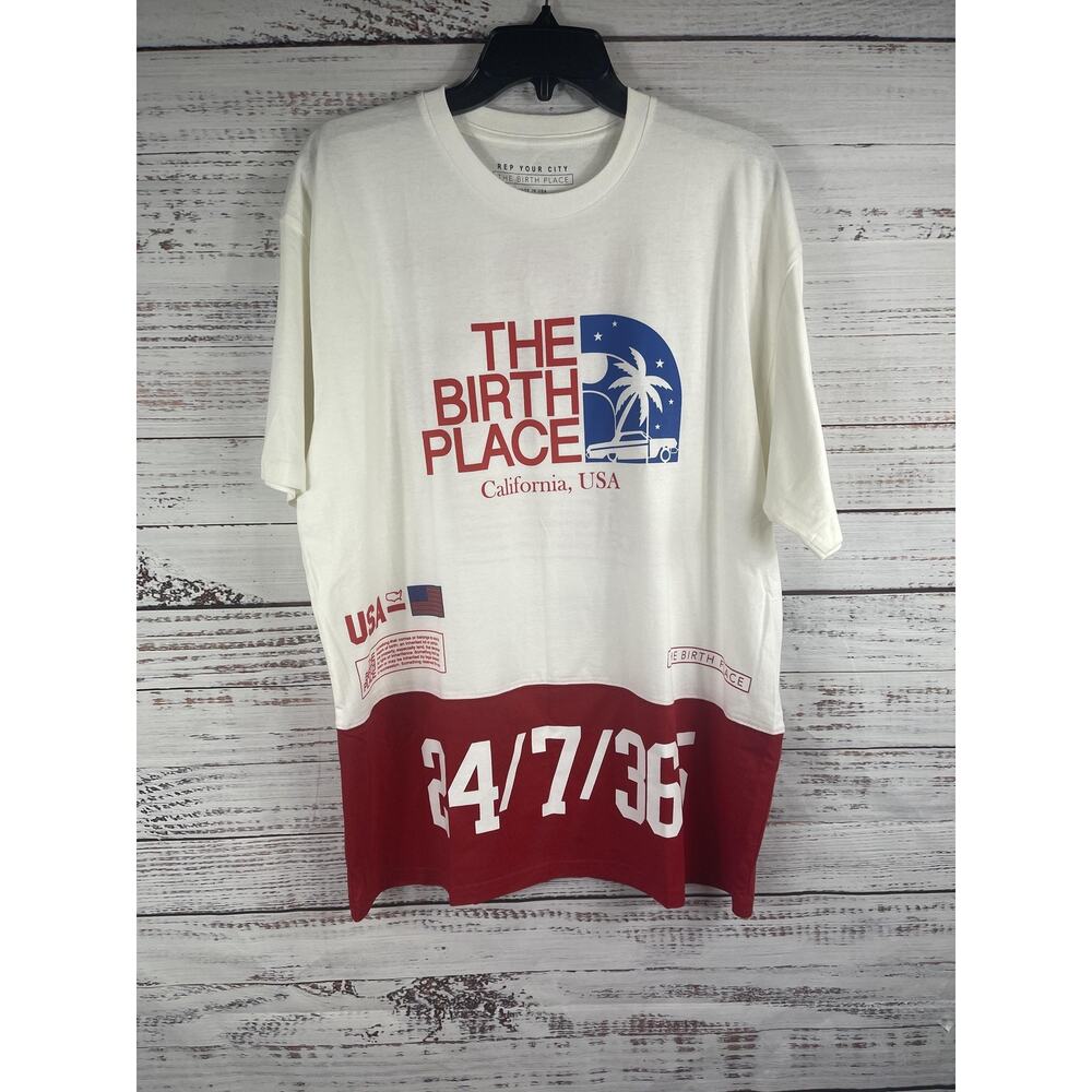 The Birth Place Shirt Mens Extra Large White Red California USA Graphic 24/7/365